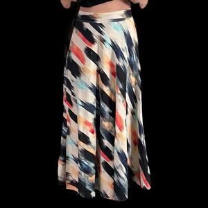 NWOT DKNY Linen Faux Wrap Linen Brush Strokes Multi Colored Skirt GRANM SKY Sz 6